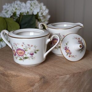 Vintage Noritake Asian Song 7151 Sugar Bowl w/Lid  & Creamer Set | Japan Floral